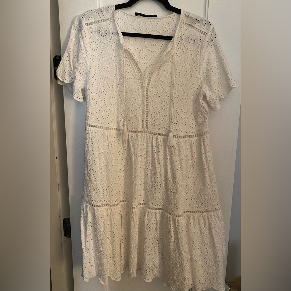White Eyelet Tiered Midi Dress